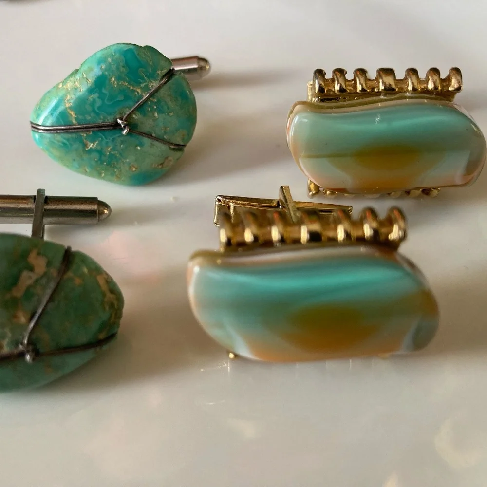 Authentic ATBC handmade turquoise cufflinks, paired with a complementary vintage